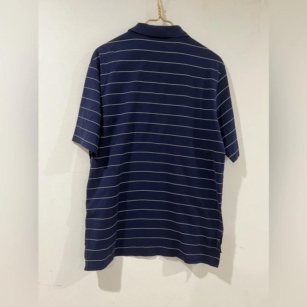 Ralph Lauren Polo Golf Men Sz M Polo Shirt Navy Blue Striped 100% Pima Cotton